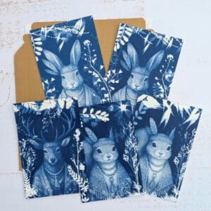 Cartes cyanotypes animaux totems