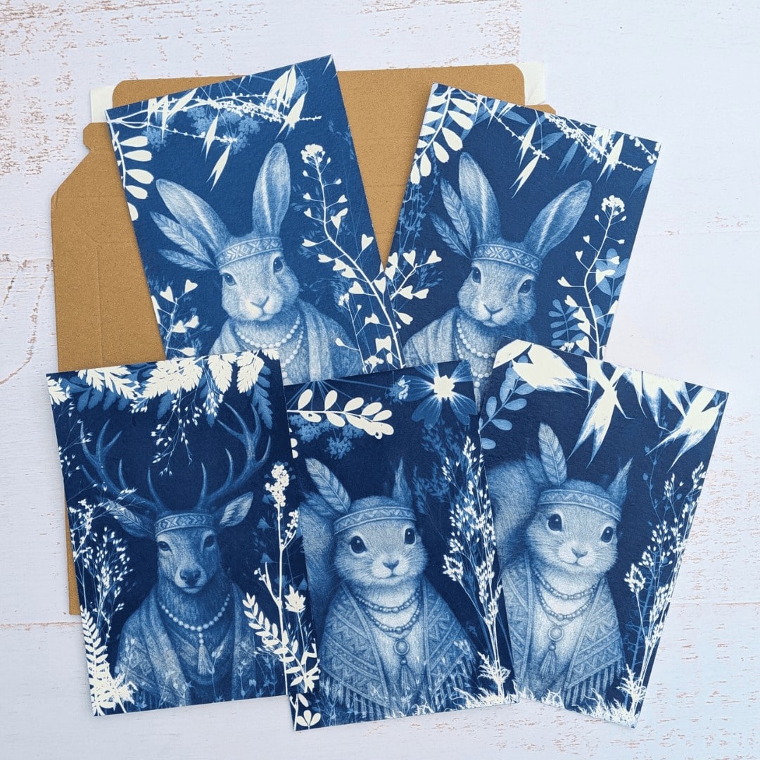 Cartes cyanotypes animaux totems